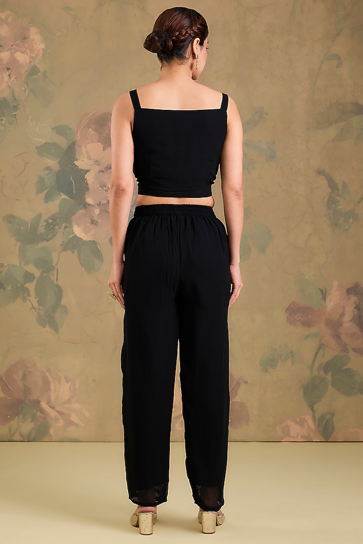 Black Georgette Handwork Embroidered Asymmetric Kurta Set by Studio A at Pernia's Pop Up Shop