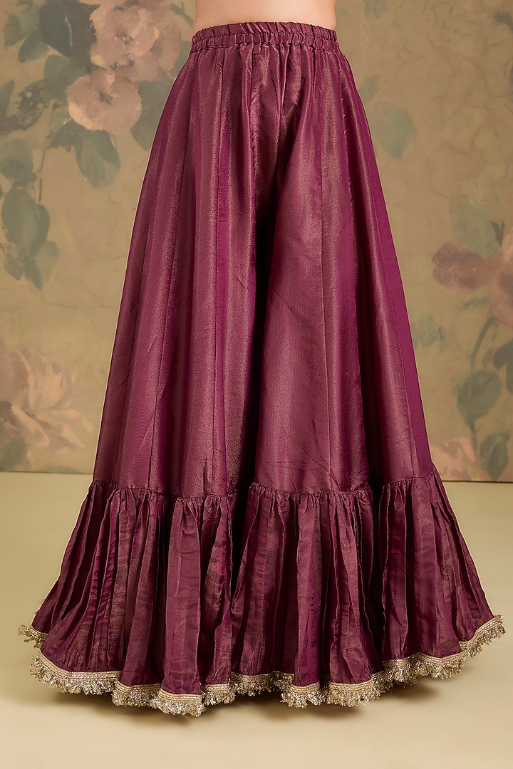 Dark Magenta Tissue Wedding Sharara Set by Studio A at Pernia's Pop Up Shop