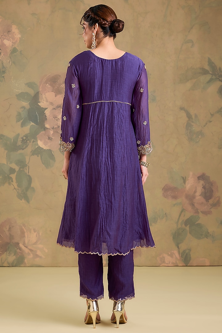Purple Mul Chanderi Cutdana Handwork Wedding Anarkali Set by Studio A at Pernia's Pop Up Shop