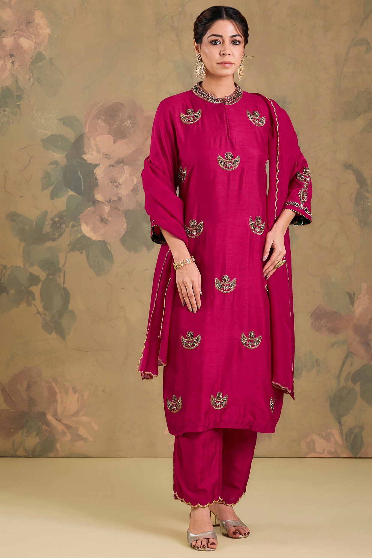 Studio A Magenta Silk Hand Embroidered Kurta Set