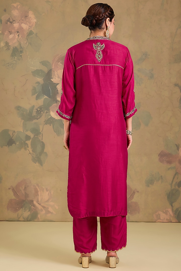 Magenta Silk Hand Embroidered Kurta Set by Studio A at Pernia's Pop Up Shop