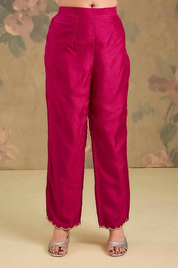 Magenta Silk Hand Embroidered Kurta Set by Studio A at Pernia's Pop Up Shop
