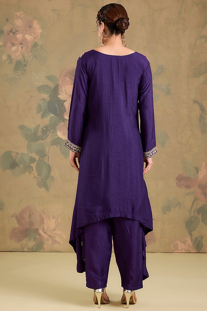 Purple Silk Dabka Embroidered Asymmetric Kurta Set by Studio A at Pernia's Pop Up Shop