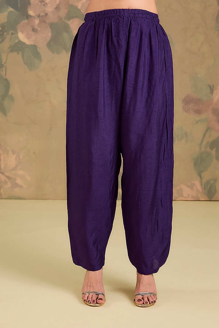 Purple Silk Dabka Embroidered Asymmetric Kurta Set by Studio A at Pernia's Pop Up Shop