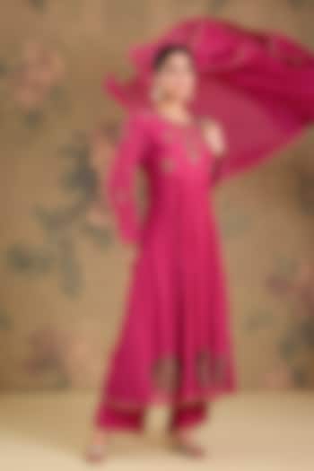 Magenta Mul Chanderi Cutdana Embroidered Wedding Anarkali Set by Studio A at Pernia's Pop Up Shop