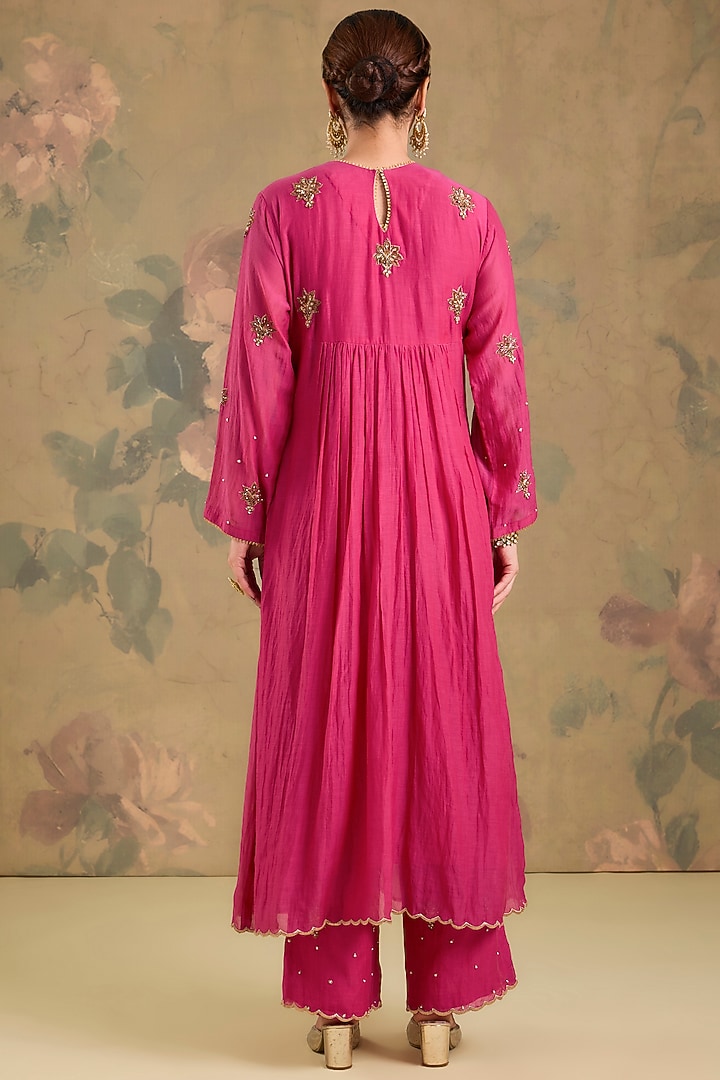 Magenta Mul Chanderi Cutdana Embroidered Wedding Anarkali Set by Studio A at Pernia's Pop Up Shop