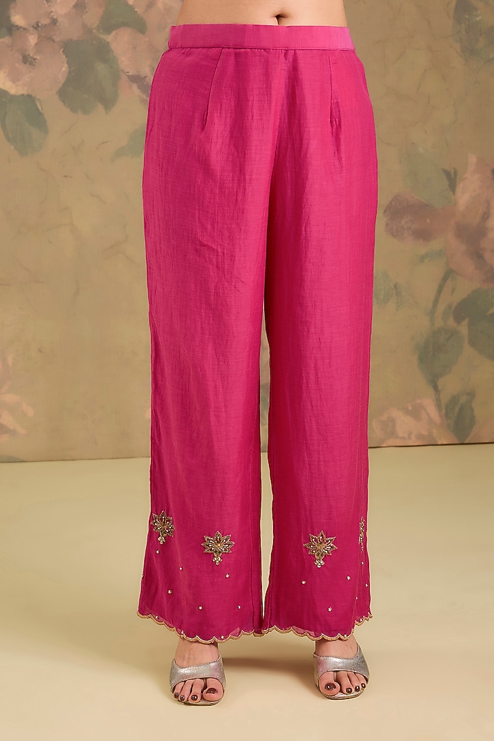Magenta Mul Chanderi Cutdana Embroidered Wedding Anarkali Set by Studio A at Pernia's Pop Up Shop