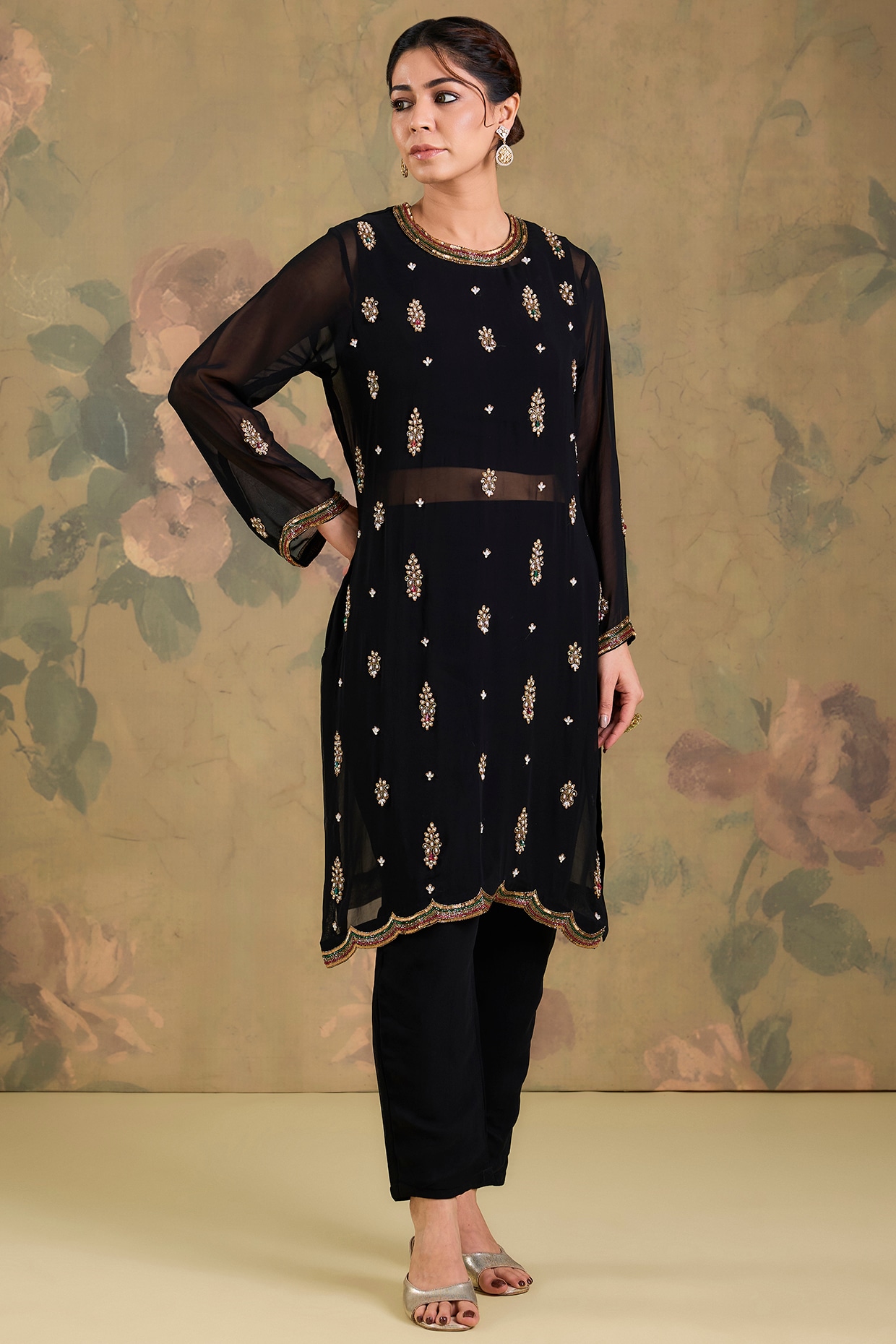 Studio A Black Georgette Embroidered Kurta Set