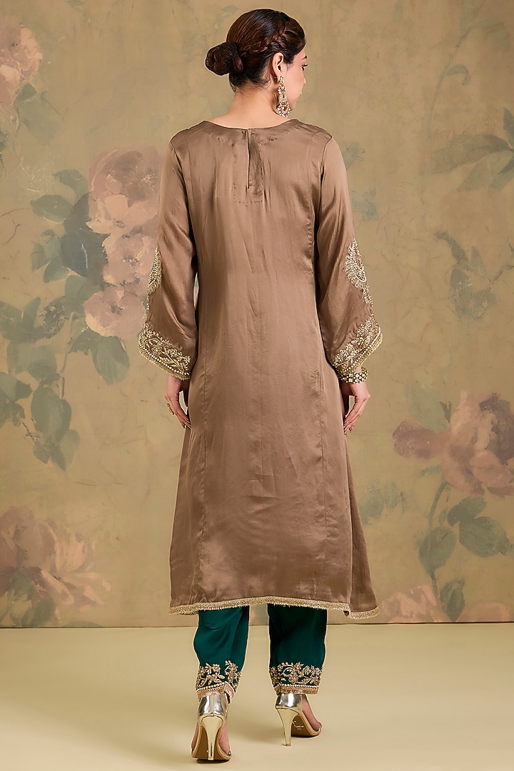 Brown Satin Organza Thread Embroidered Kurta Set by Studio A at Pernia's Pop Up Shop