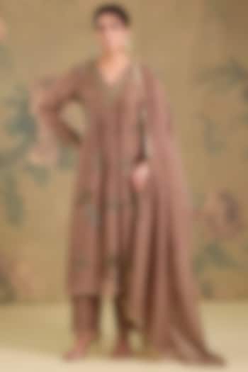 Mocha Brown Mul Chanderi Sequins Embroidered Kurta Set by Studio A at Pernia's Pop Up Shop