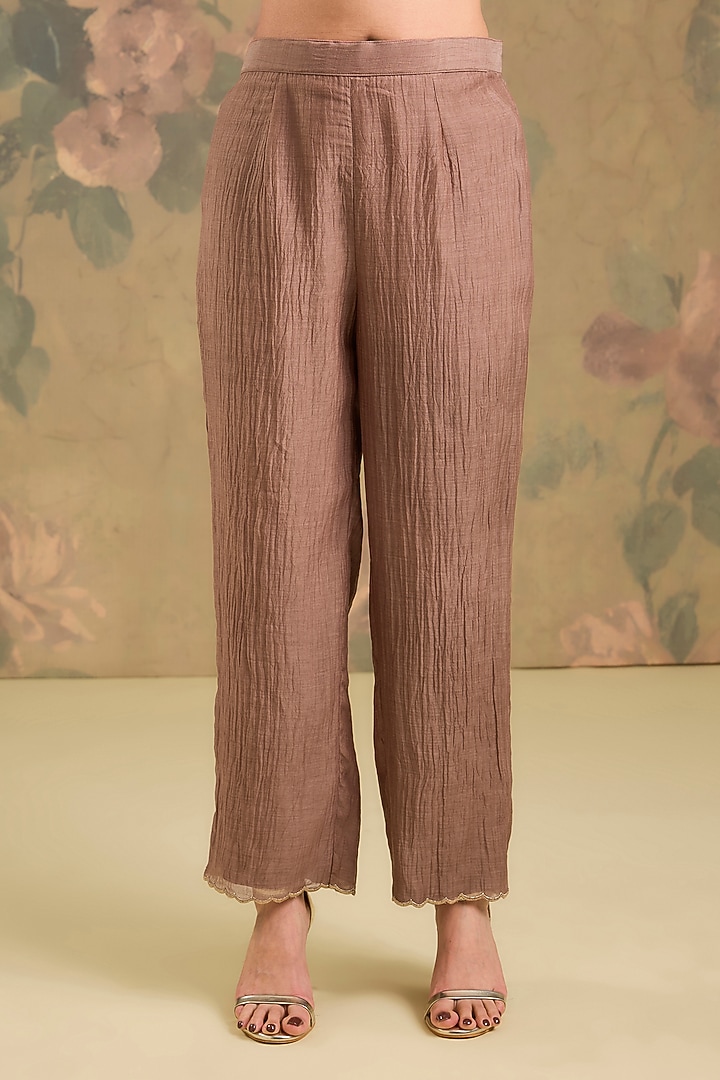 Mocha Brown Mul Chanderi Sequins Embroidered Kurta Set by Studio A at Pernia's Pop Up Shop