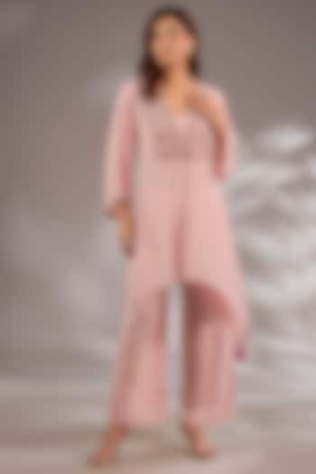 Pink Crepe Mirror Embroidered Kurta Set by Studio A at Pernia's Pop Up Shop