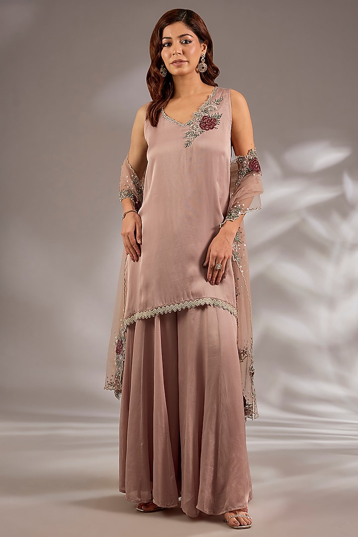 Pink Satin Organza Wedding Sharara Set by Studio A at Pernia's Pop Up Shop