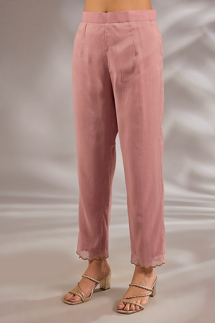 Pink Mul Chanderi Hand Embroidered Flared Kurta Set by Studio A at Pernia's Pop Up Shop