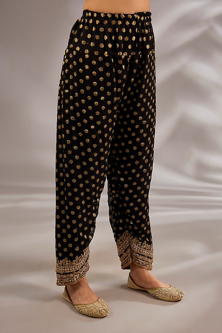Black Silk Dori Embroidered Short Anarkali Set by Studio A at Pernia's Pop Up Shop
