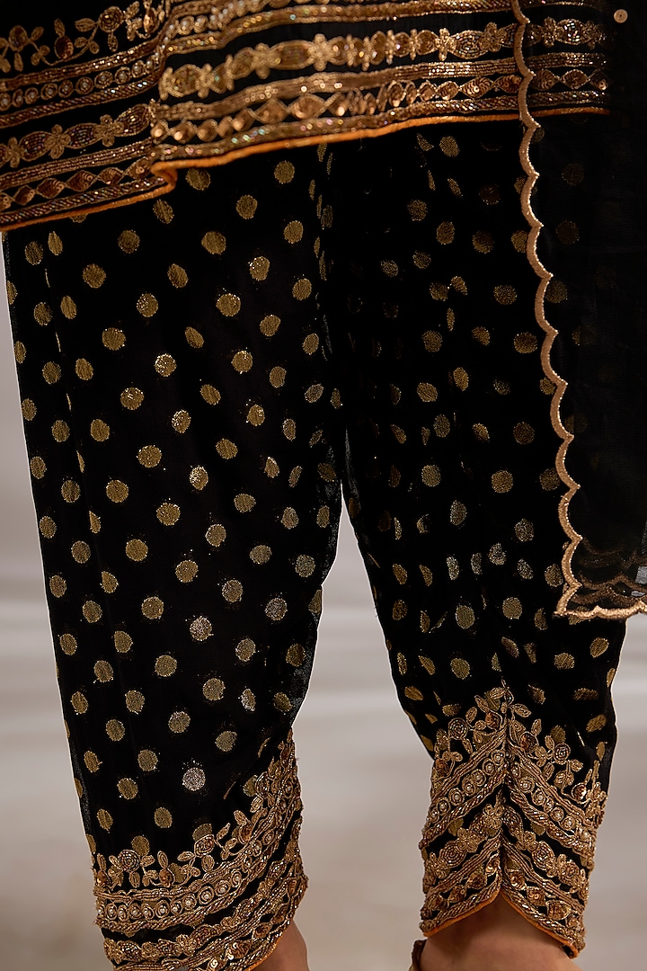 Black Silk Dori Embroidered Short Anarkali Set by Studio A at Pernia's Pop Up Shop