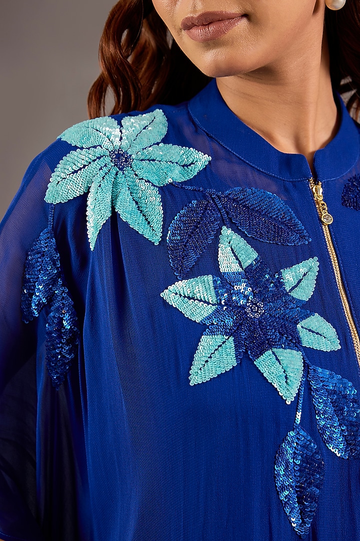 Blue Georgette Sequins Embroidered Kaftan Set by Studio A at Pernia's Pop Up Shop