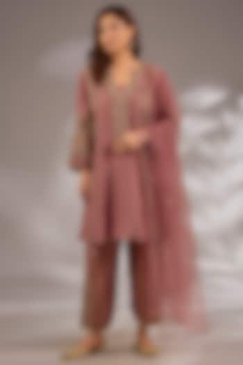 Pink Tissue Hand Embroidered Party Wear Anarkali Set by Studio A at Pernia's Pop Up Shop