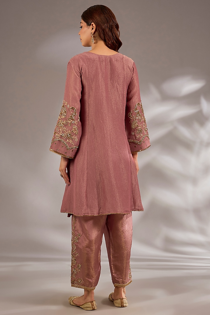 Pink Tissue Hand Embroidered Party Wear Anarkali Set by Studio A at Pernia's Pop Up Shop