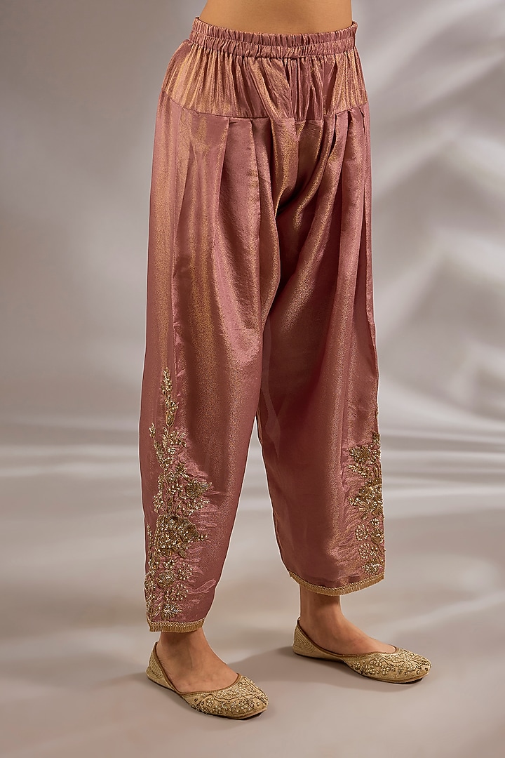 Pink Tissue Hand Embroidered Party Wear Anarkali Set by Studio A at Pernia's Pop Up Shop