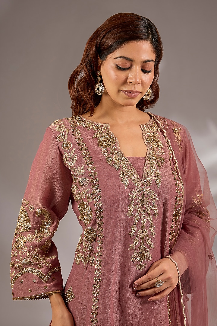 Pink Tissue Hand Embroidered Party Wear Anarkali Set by Studio A at Pernia's Pop Up Shop
