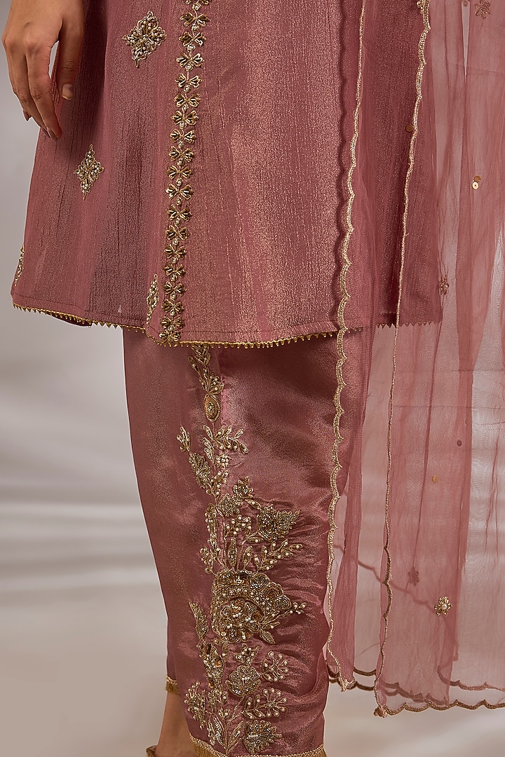 Pink Tissue Hand Embroidered Party Wear Anarkali Set by Studio A at Pernia's Pop Up Shop