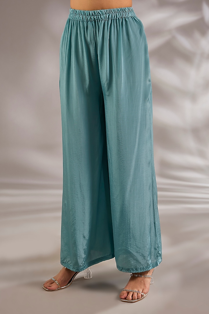 Blue Crepe Sequins Embroidered Asymmetric Kurta Set by Studio A at Pernia's Pop Up Shop