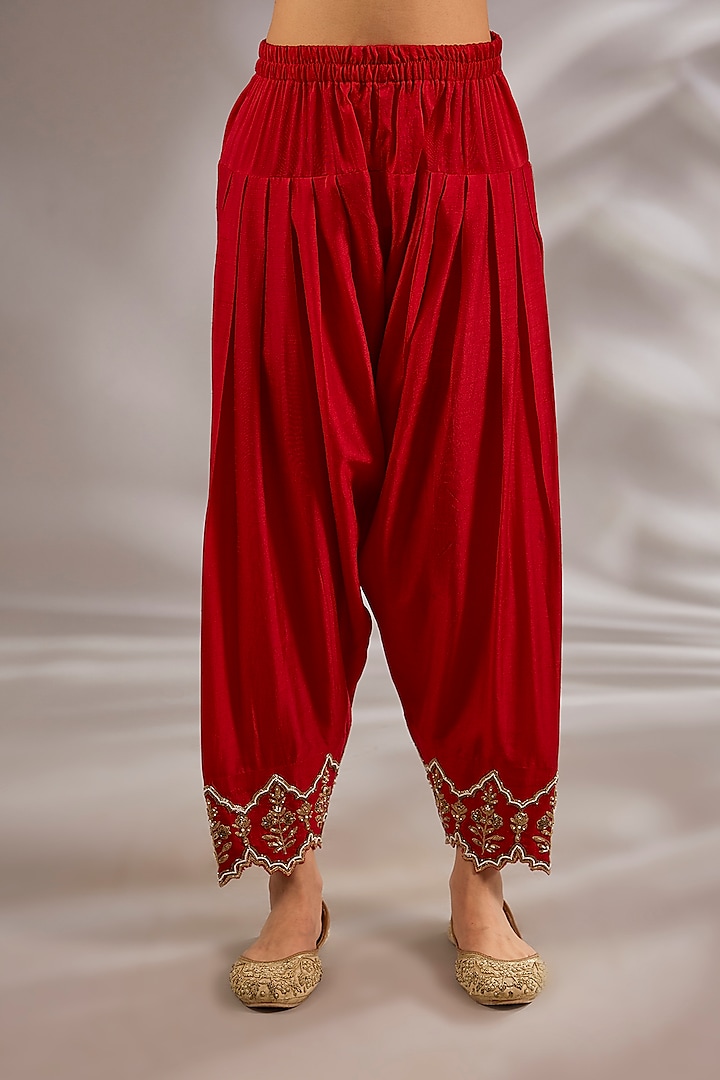 Red Silk Hand & Machine Embroidered Wedding Anarkali Set by Studio A at Pernia's Pop Up Shop