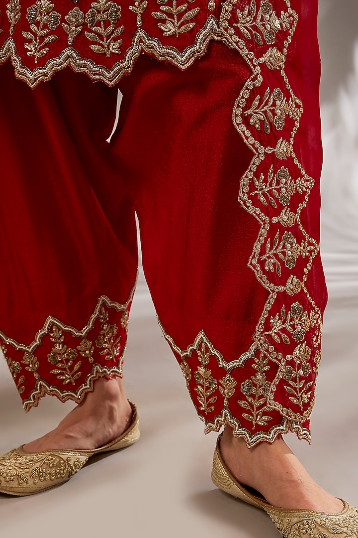 Red Silk Hand & Machine Embroidered Wedding Anarkali Set by Studio A at Pernia's Pop Up Shop