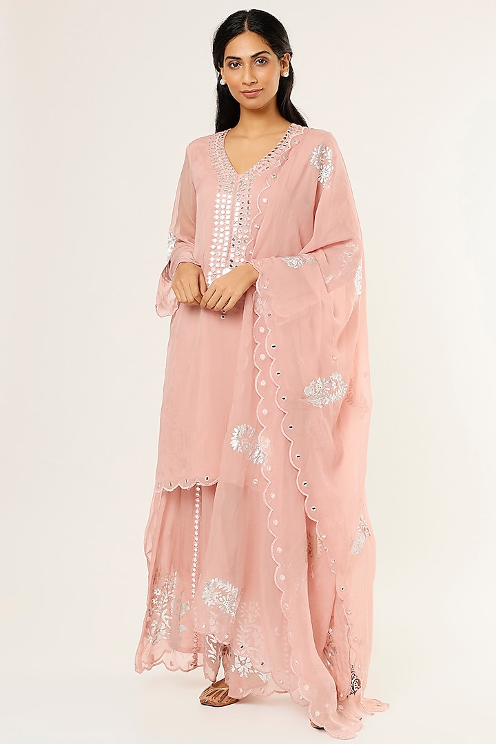 Blush Pink Embroidered Sharara Set by Studio A