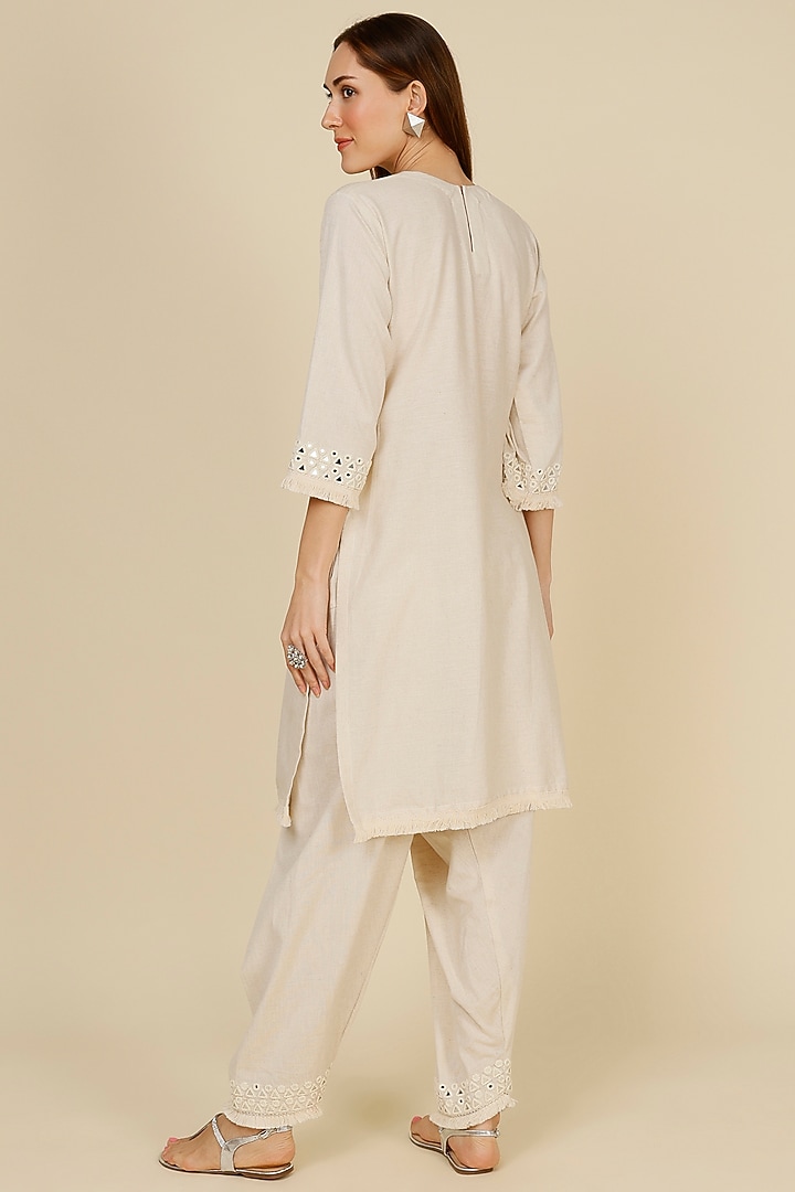 White Mirror Embroidered Kurta Set by Studio A at Pernia's Pop Up Shop