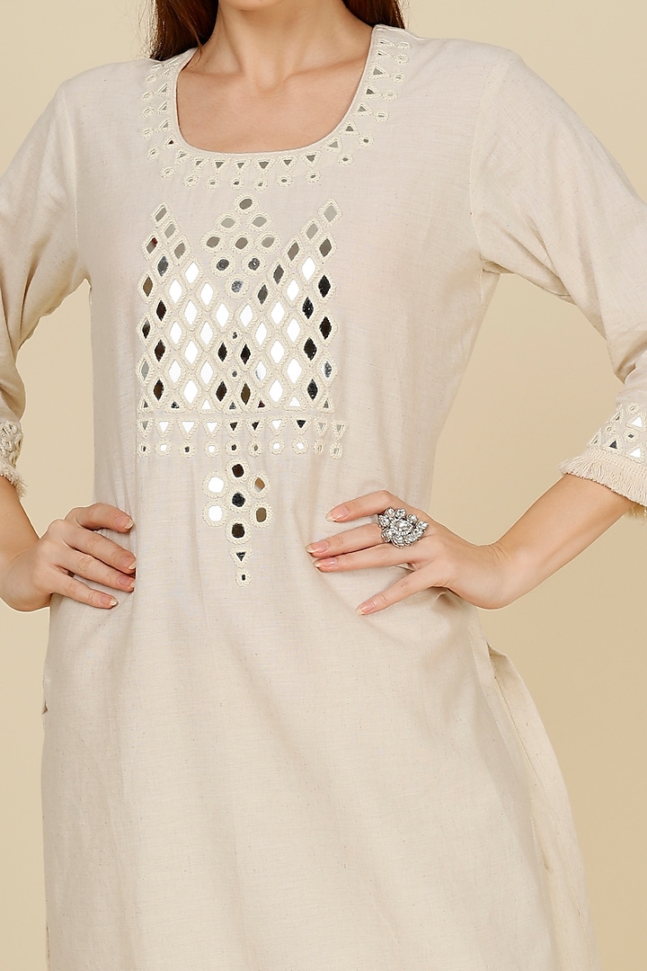 White Mirror Embroidered Kurta Set by Studio A at Pernia's Pop Up Shop