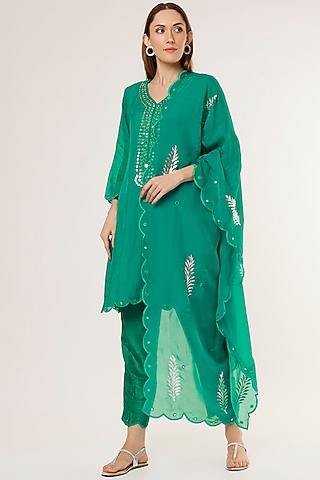 Emerald Green Embroidered Kurta Set by Studio A