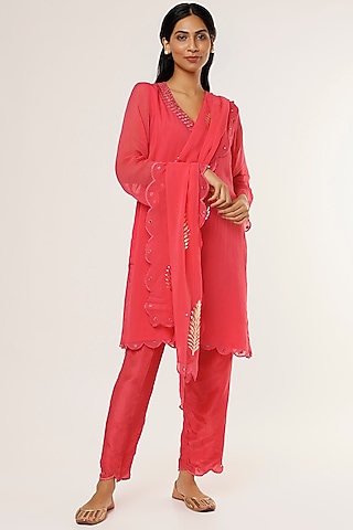 Fuchsia Organza Embroidered Kurta Set by Studio A
