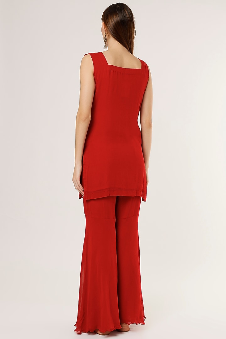 Red Georgette Gharara Set by Studio A at Pernia's Pop Up Shop