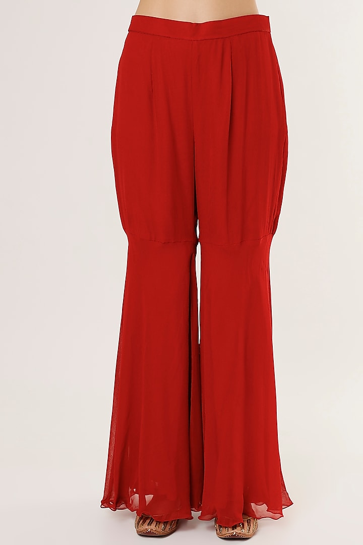 Red Georgette Gharara Set by Studio A at Pernia's Pop Up Shop