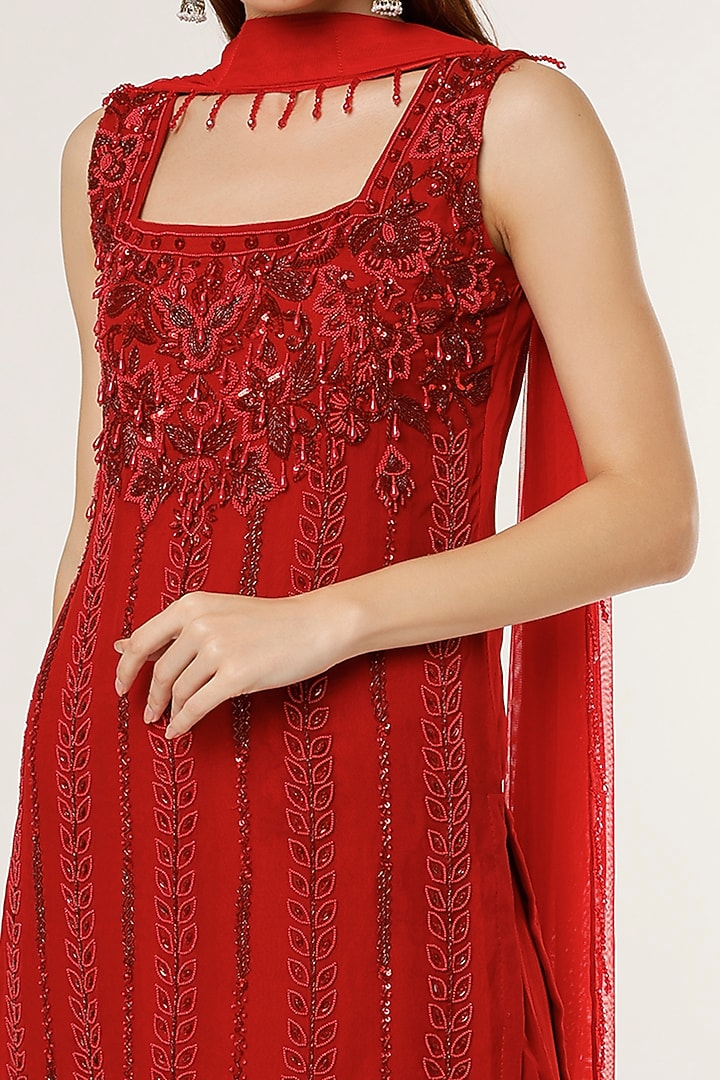 Red Georgette Gharara Set by Studio A at Pernia's Pop Up Shop