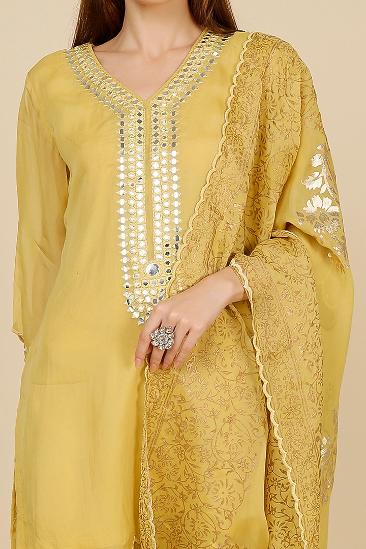 Yellow Mirror Embroidered Kurta Set by Studio A at Pernia's Pop Up Shop