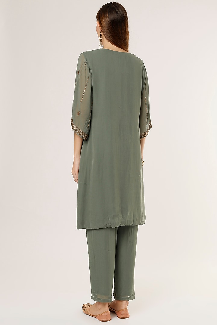 Olive Green Embroidered Kurta Set by Studio A at Pernia's Pop Up Shop