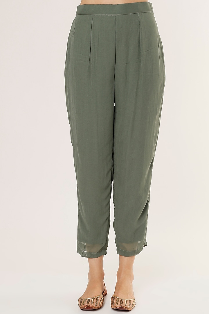 Olive Green Embroidered Kurta Set by Studio A at Pernia's Pop Up Shop