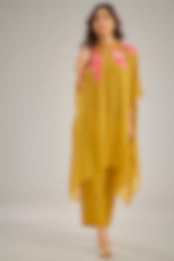 Yellow Georgette Sequins Hand Embroidered Kaftan Set by Studio A at Pernia's Pop Up Shop