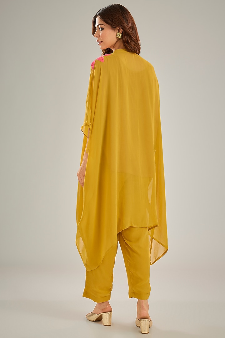 Yellow Georgette Sequins Hand Embroidered Kaftan Set by Studio A at Pernia's Pop Up Shop
