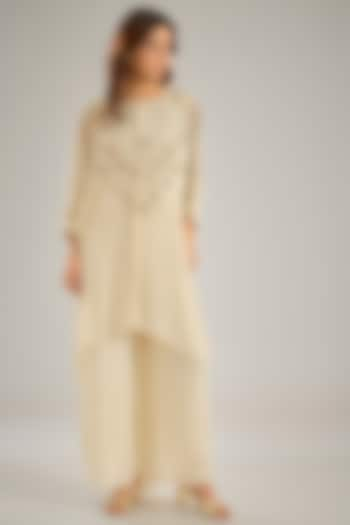 Ivory Chinon Crystal Hand Embroidered Kaftan Set by Studio A at Pernia's Pop Up Shop