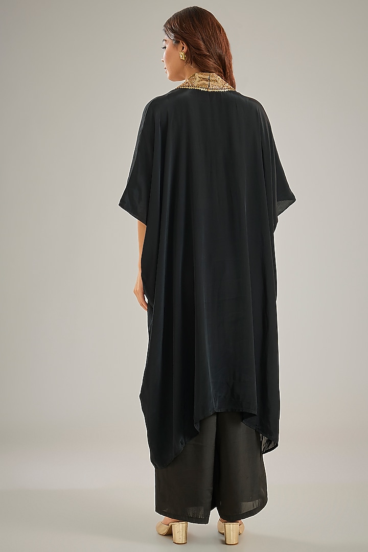 Black Crepe Sequins & Crystal Hand Embroidered Kaftan Set by Studio A at Pernia's Pop Up Shop