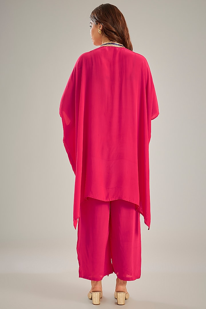 Dark Pink Crepe Sequins Hand Embroidered Kaftan Set by Studio A at Pernia's Pop Up Shop