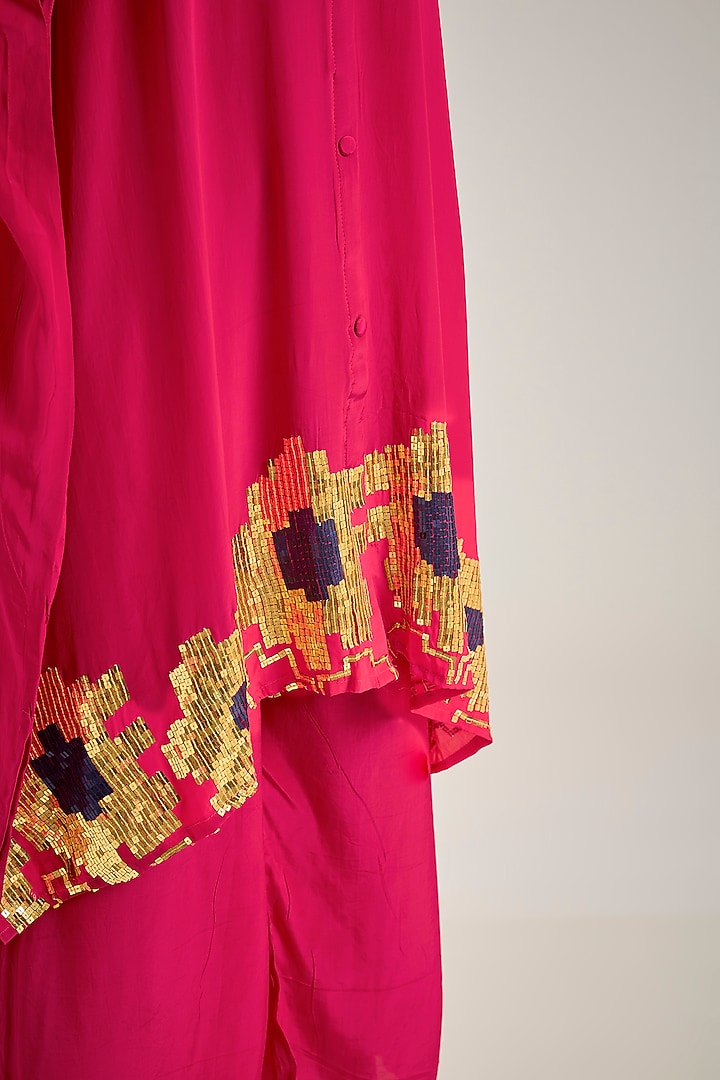 Dark Pink Crepe Sequins Hand Embroidered Kaftan Set by Studio A at Pernia's Pop Up Shop