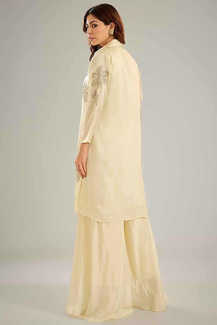 Ivory Silk Crystal Hand Embroidered Jacket Set by Studio A at Pernia's Pop Up Shop