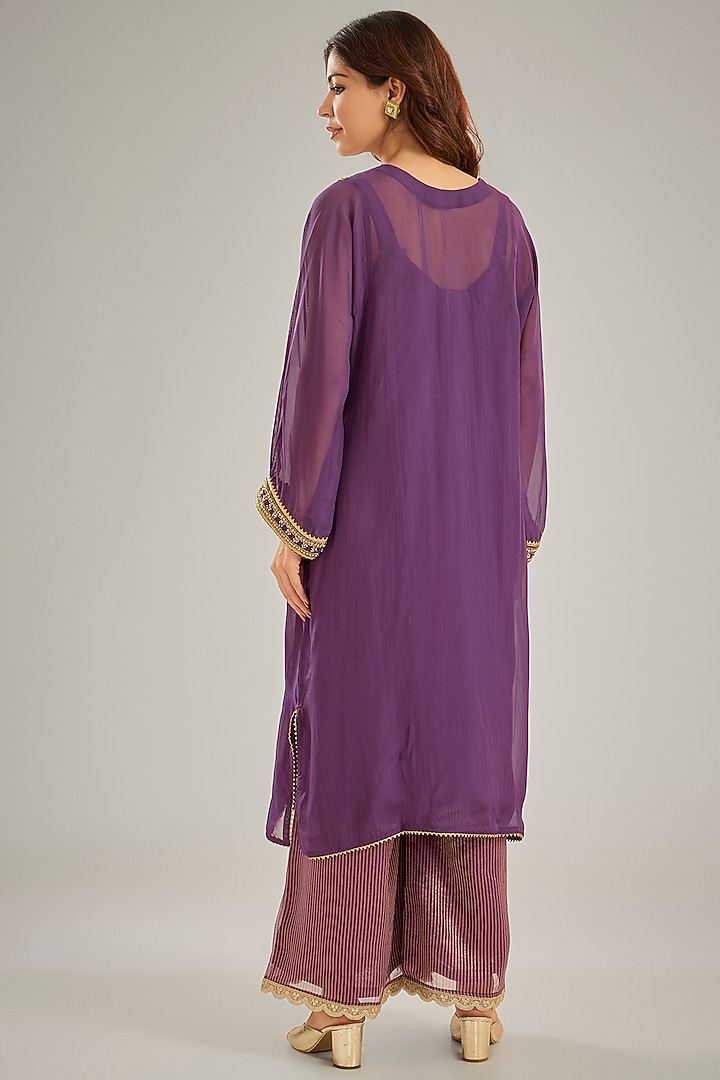 Purple Organza Tissue Nakshi Hand Embroidered Kurta Set by Studio A at Pernia's Pop Up Shop