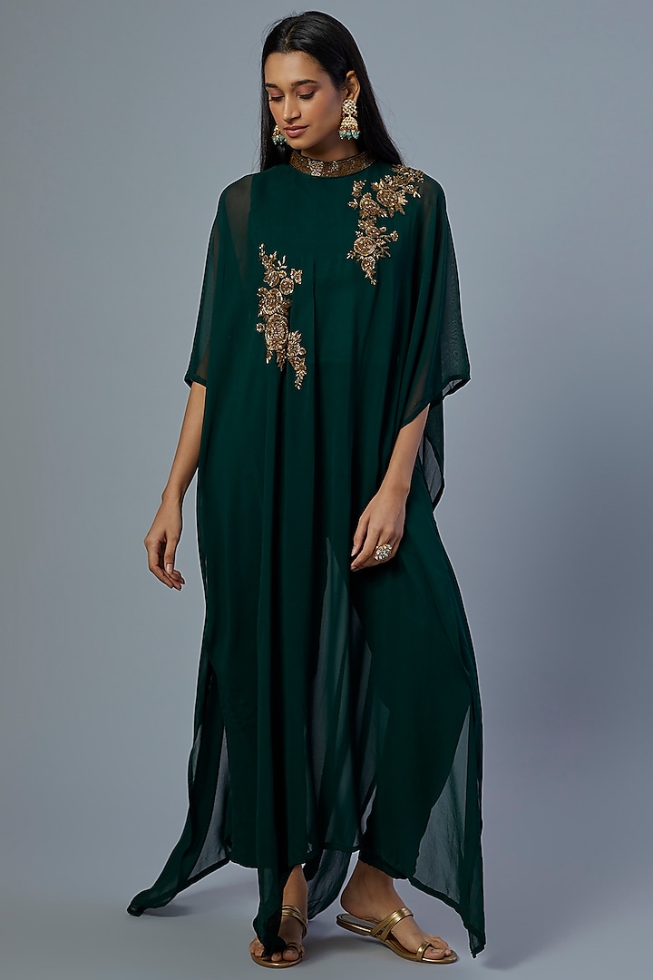 Emerald Green Embroidered Kaftan Set by Studio A
