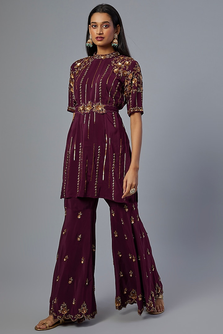 Maroon Embroidered Sharara Set by Studio A
